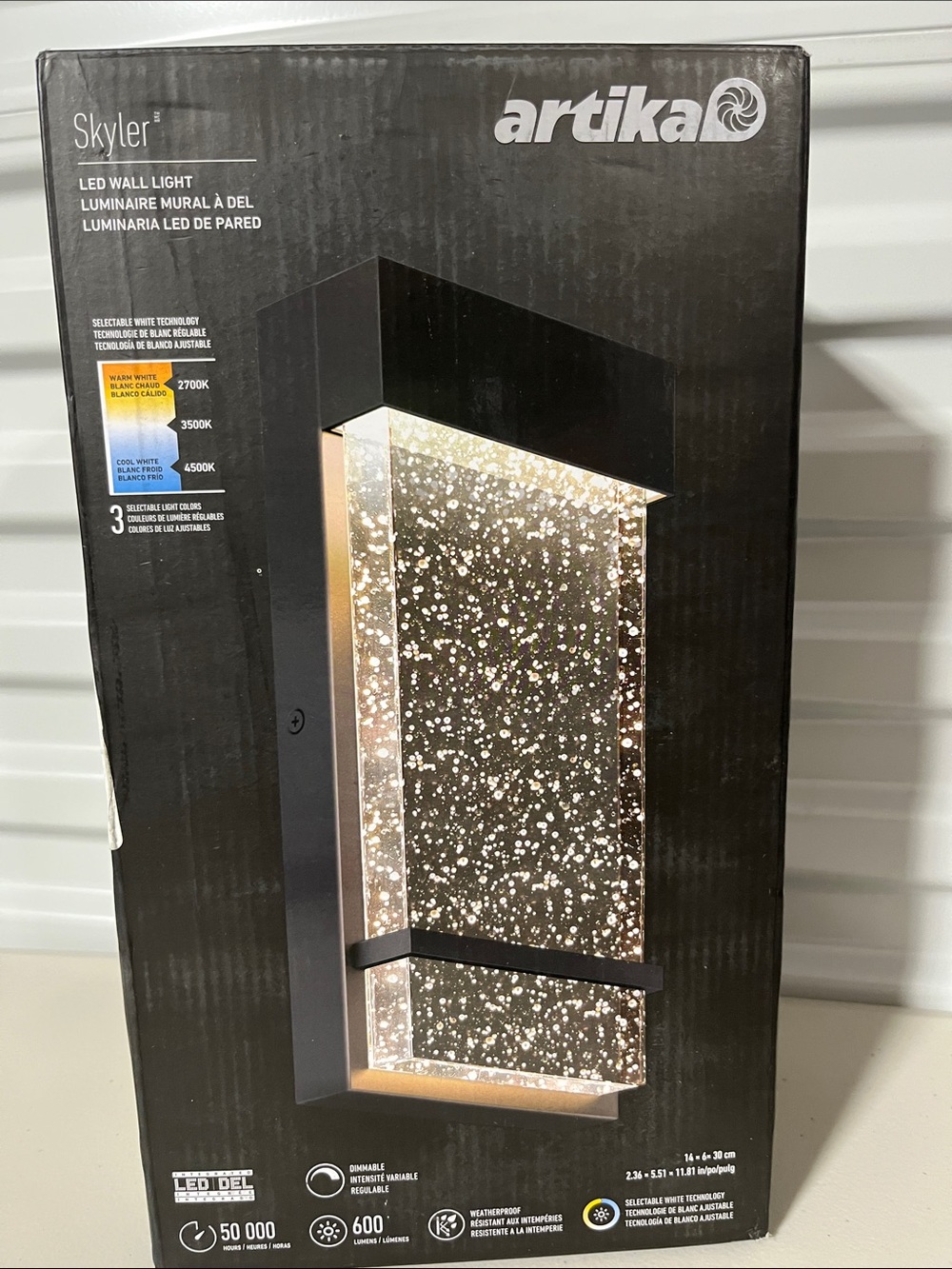 Artika Skyler LED Wall Light in Black with Sparkle Panel